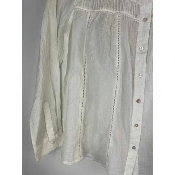 Sundance White Cotton Long Sleeve Button Up Blouse Crochet Boho Sheer Size Small - Picture 6 of 14